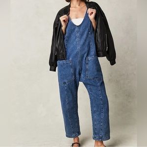Free People High Roller Denim Jumpsuit Sapphire Blue